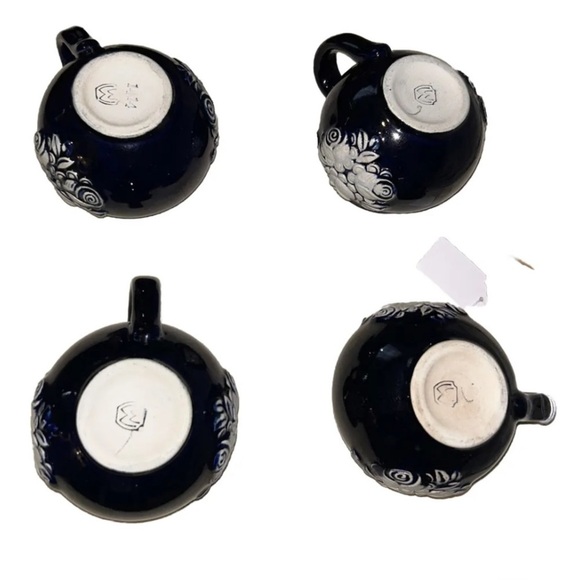 Vintage German Wick-Werke Mug Beer Stein wildflowers Blue Cobalt 4 pc - Picture 5 of 11